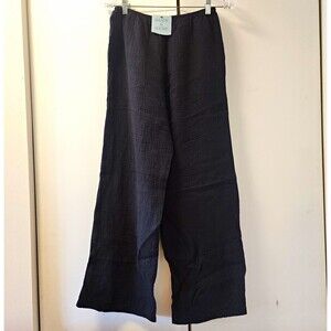 Shade & Shore Women's Black Cotton Gauze Wide-Leg Pants XS Nwt Drawstring Swim